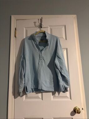 American Eagle Oversized Light Blue Henley Pullover Sweatshirt